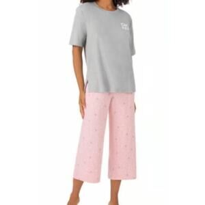 DKNY Lounge Pajama COZY Set Sleepwear Top with Printed Pants Size M Gray Blush